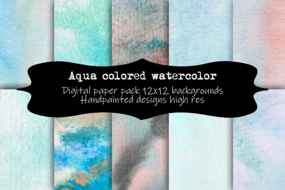 Aqua Colored Watercolor Digital Paper and Backgrounds