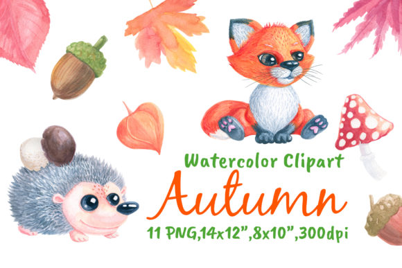 Autumn Hedgehog Fox Watercolor: A Decorative Element for Local Business Branding