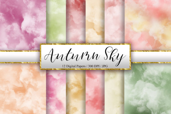 Autumn Sky Watercolor Digital Papers for Branding and Backgrounds
