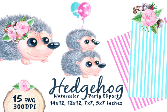 Cute Hedgehog Baby Shower Watercolor Png for Crafts and Branding