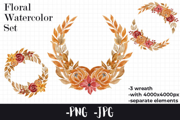 Floral Watercolor Autumn Wreath Set 2: A Crafts-Friendly Design for Branding & Marketing