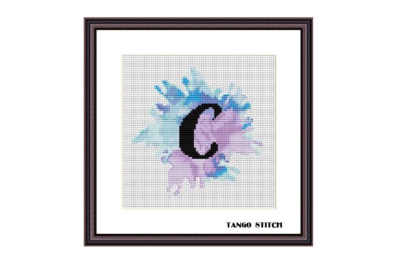 Letter C Blue Watercolor Cross Stitch for Branding and Packaging