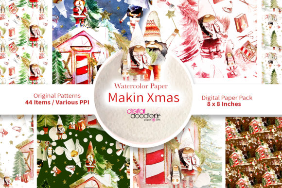 Makin Xmas Watercolor Gnome Paper: A Festive Pattern for Digital Sellers