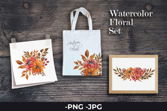 Watercolor Autumn Flower Bouquet Set for Crafts and Branding Projects