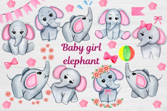 Watercolor Baby Elephant Clipart for Real Embroidery Projects