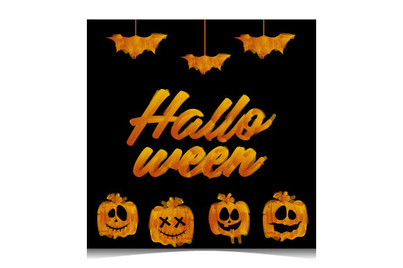 Watercolor Halloween Text with Pumpkin: A Graphic Template for Seasonal Visual Appeal