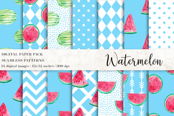 Watercolor Watermelon Digital Papers and Patterns