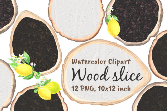 Wood Slice Chalkboard Lemon Watercolor Decorative Elements