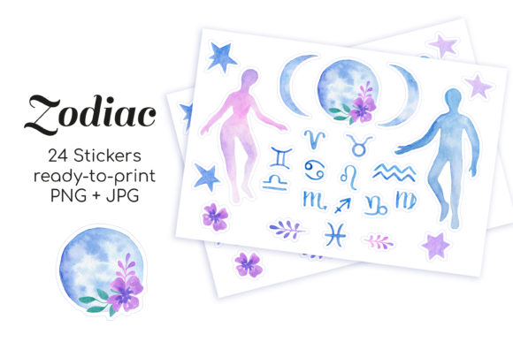 Zodiac Watercolor Printable Stickers: A Versatile Print Template for Creative Projects